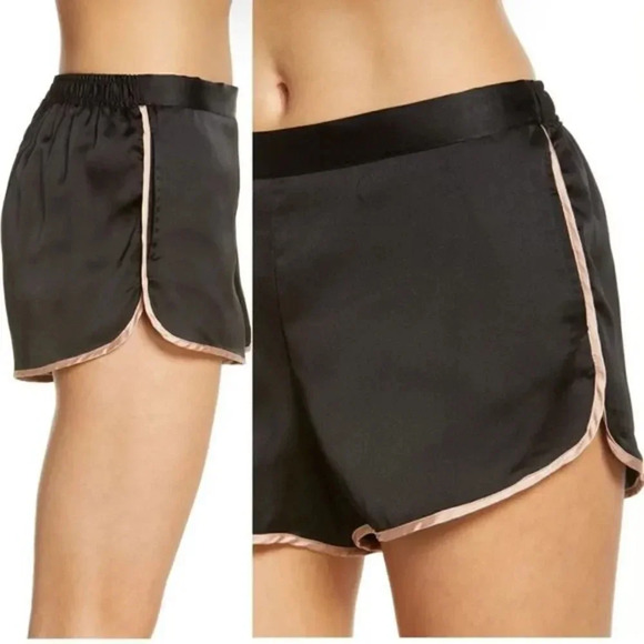 NWOT ETAM “LUANA” SATIN PJ SHORTS BLUSH/BLACK SIZE LARGE - Picture 2 of 12